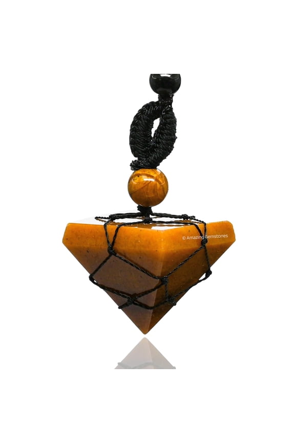Yellow Jasper Crystal Pyramid Macrame Necklace, Unique Women Men Pendant