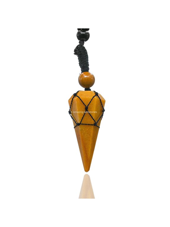 Yellow Jasper Crystal Stone Holder Necklace Pendulum, Unique Women Men Necklace (Black Macrame)