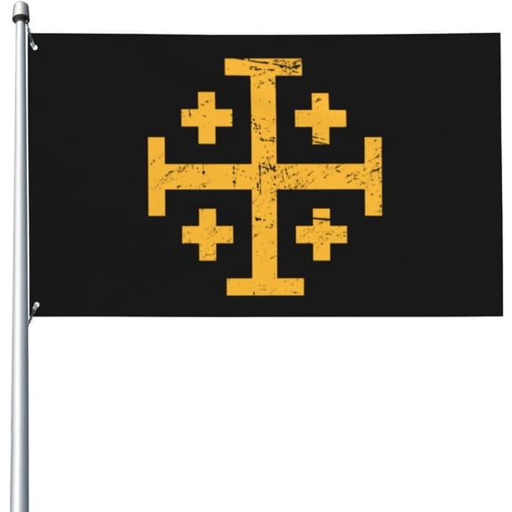 Yellow JerAmericanlem Cross Premium 3x5ft Outdoor Decorative Flag - Vibrant Colors, Windproof & Water-Resistant - Ideal For Garden And Events