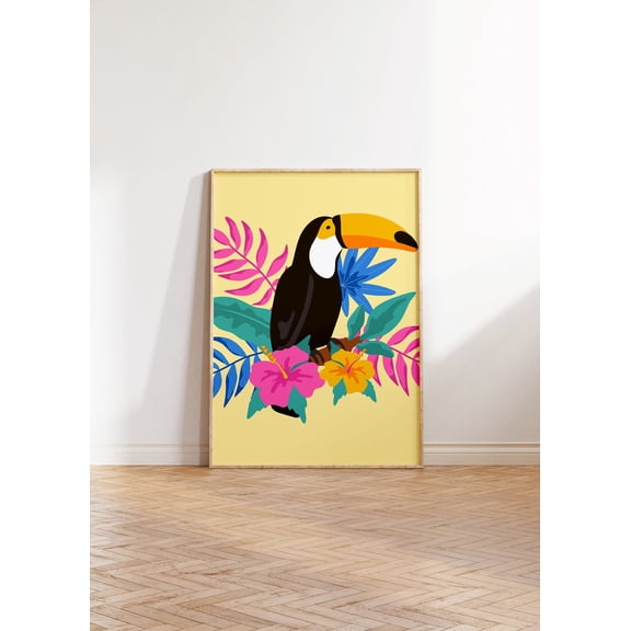 Yellow Jungle Toucan Illustration Modern Wall Art, Unframed Paper Print Size 8x12