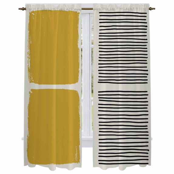 Yellow Kitchen Curtain for Berdoom Living Room Cafe 72 Inch Length, Modern Painting Farmhouse Striped Abstract Art Tiers Curtains Light Filtering Drapes Rod Pocket Window Treatment 2 Panels 52"Wx72"L