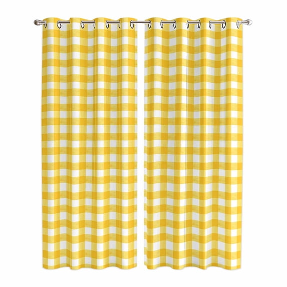 Yellow Kitchen Curtains 84 Inch Length, Country French Rustic Buffalo Plaid Modern Art Grommet Top Bedroom Living Room Curtains, Light Filtering Cafe Curtain Drapes 2 Panels Set 84''x84''
