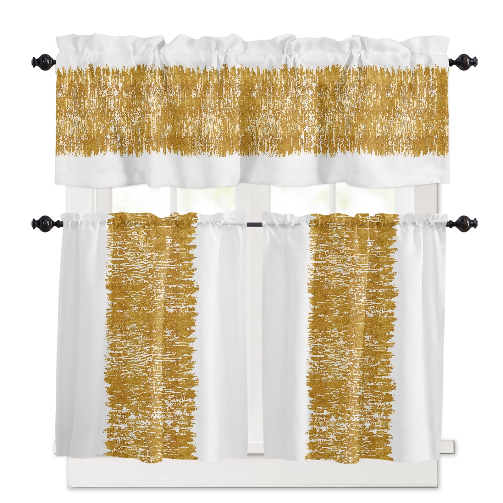 Yellow Kitchen Curtains Set for Windows 3 Pieces, 36 Inch Length Tier ...