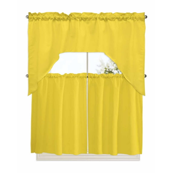 Yellow Kitchen Curtains Swag Valance and Tier Curtains Set 36 Inch Length, Pure Yellow Rod Pocket Drape Panels Pair Swag Curtains for Bathroom/Cafe/Window