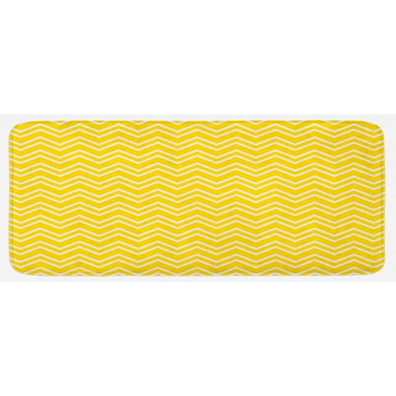 Yellow Kitchen Mat, Zig Zag Chevron Pattern in Yellow and White Colors Modern Inspired Art Print, Plush Decorative Kitchen Mat with Non Slip Backing, 47" X 19", Yellow and White, by Ambesonne