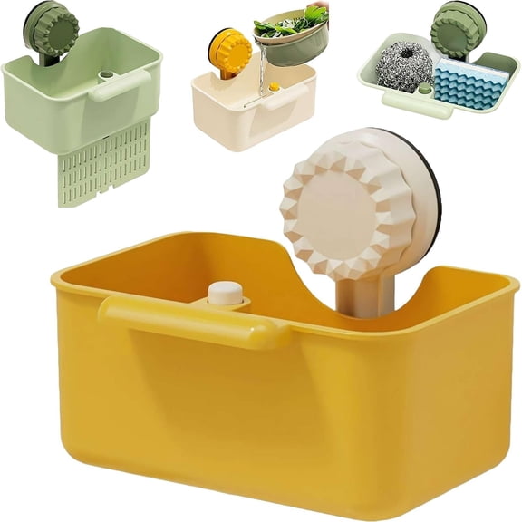 Yellow Kitchen Sink Hanging Strainer with Suction Cup, Fine Mesh Drain Basket for Fruits, Vegetables, Food Scraps, Sponges, No Drill Wall Mounted Organizer, Perfect White Elephant Gifts for Adults