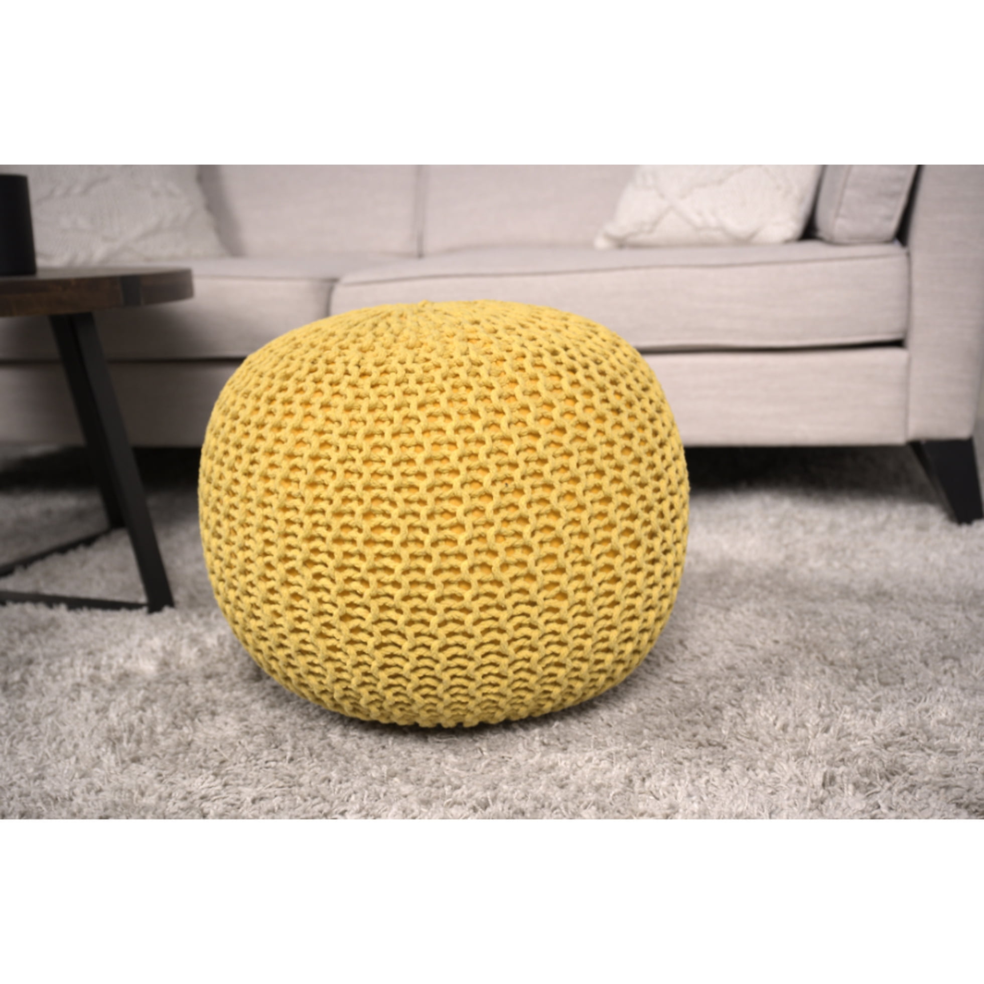 Yellow Knitted Cotton Round Pouf, Style - & Floor Pad Chair, 200lbs ...