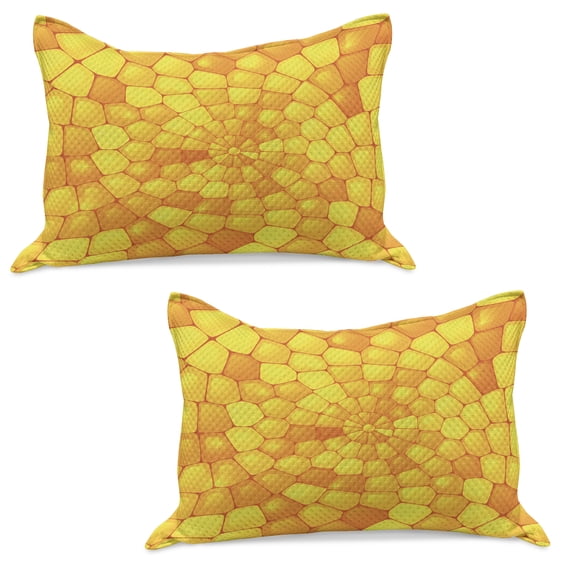 Yellow Knitted Quilt Pillowcover Set of 2, Abstract Corn Pattern with Vivid Colored Design Elements Country Life Themed, Standard Queen Pillow Sham Bedroom, 30" x 20", Orange Yellow, by Ambesonne