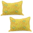 thumbnail image 1 of Yellow Knitted Quilt Pillowcover Set of 2, Lemon Orange Lime Fruit Citrus Round Cut Circles Big and Small Pattern, Standard Queen Pillow Sham Bedroom, 30" x 20", Yellow White and Green, by Ambesonne, 1 of 1