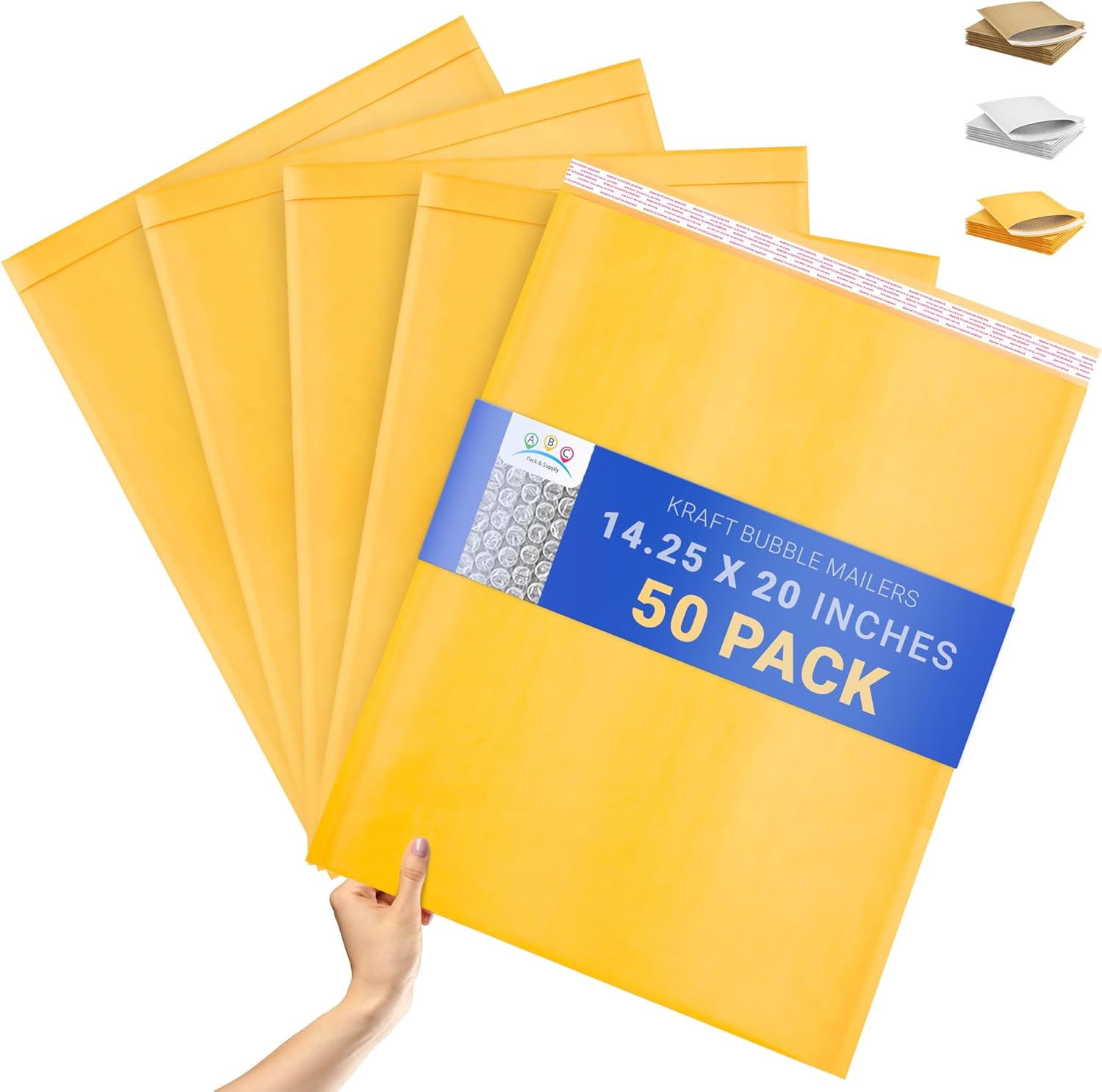 Yellow Kraft Bubble Mailer Envelopes, 14.25 x 20 Inches. 50 Pack Mail Padded Envelopes Self Seal. Kraft Bubble Mailers. Tear-Resistant Mailing Envelope Padded. Sturdy Paper Mailer