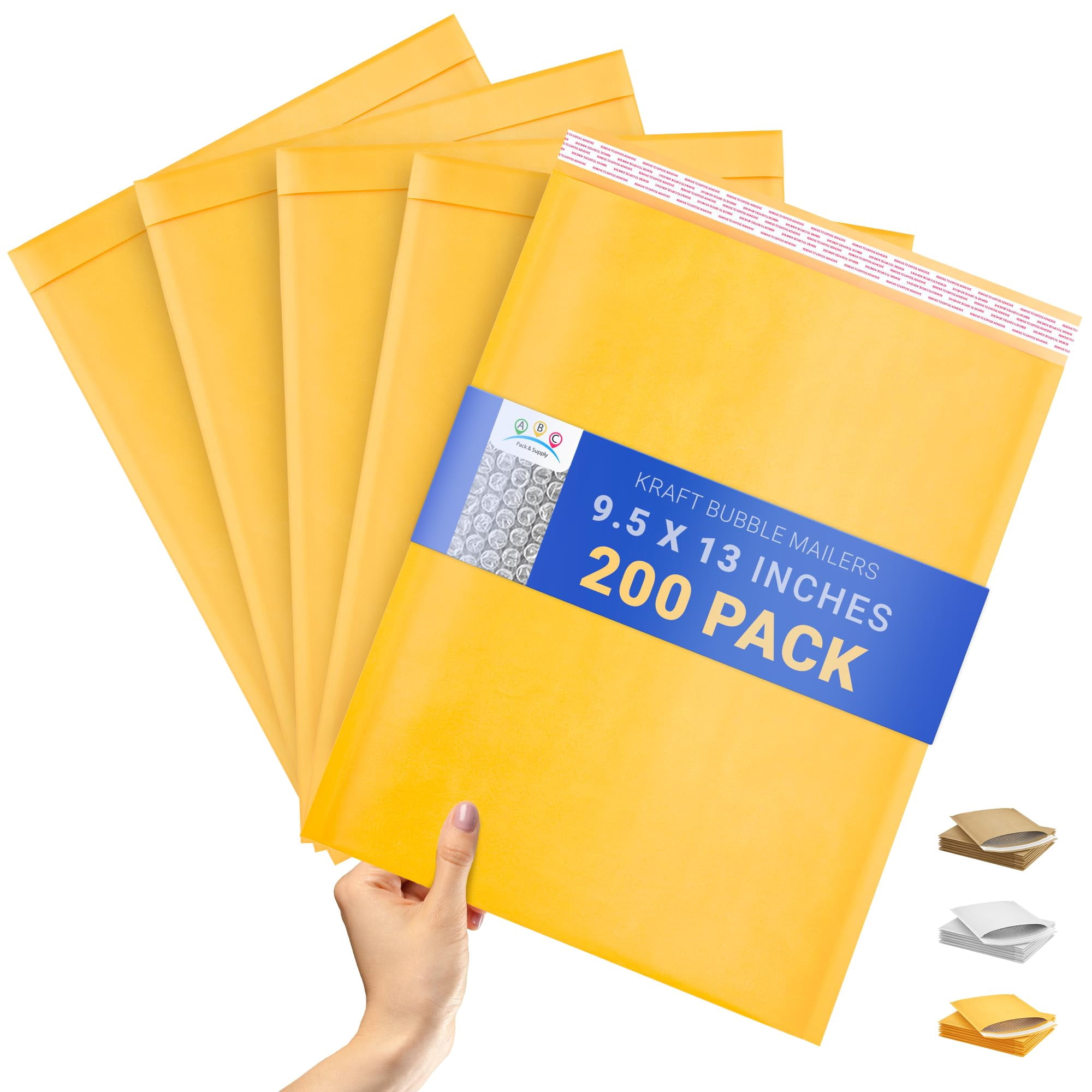Gold Kraft Bubble Mailer Envelopes, 9.5 x 13 Inches. 200 Pack Mail Padded Envelopes Self Seal. Kraft Bubble Mailers. Tear-Resistant Mailing Envelope Padded. Sturdy Paper Mailer