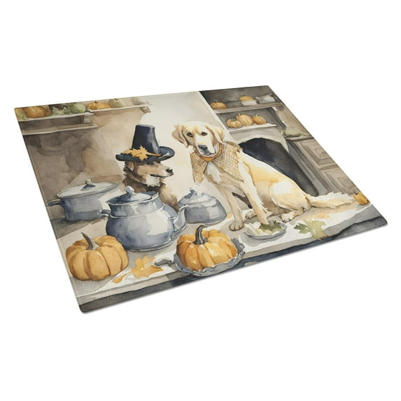 Yellow Lab Fall Kitchen Pumpkins Glass Cutting Board Large 12 in x 15 in