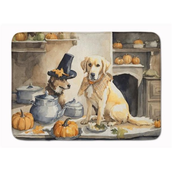 Yellow Lab Fall Kitchen Pumpkins Memory Foam Kitchen Mat 27 in x 19 in