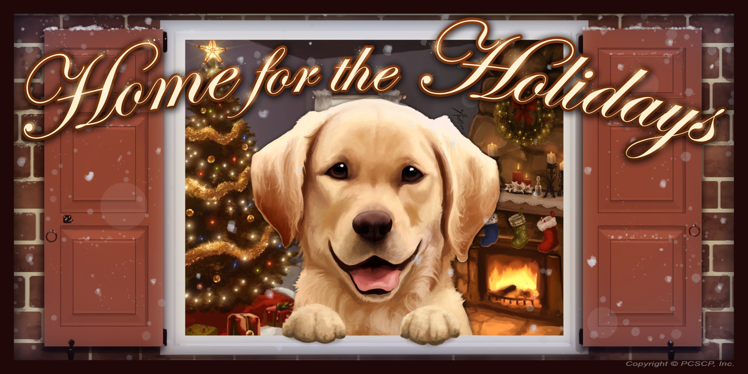 Yellow Lab Home for the Holidays "Paws on the Windowsill" Dog Sign