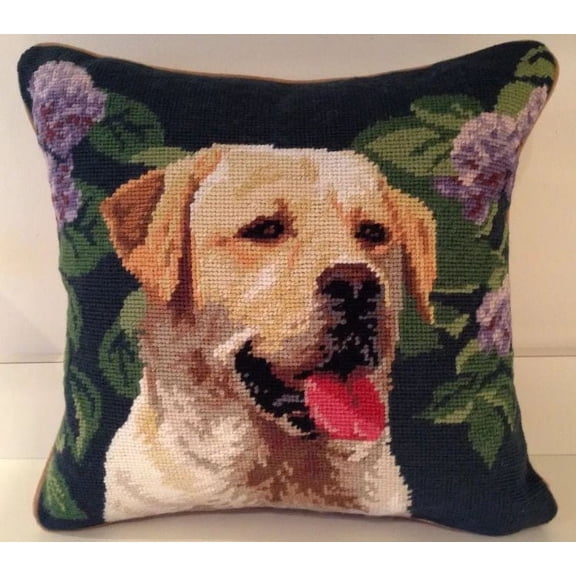 Yellow Lab/Labrador Retriever Dog Needlepoint Pillow 14" x 14"