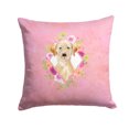 thumbnail image 1 of Yellow Lab Pink Flowers Fabric Decorative Pillow, 1 of 4