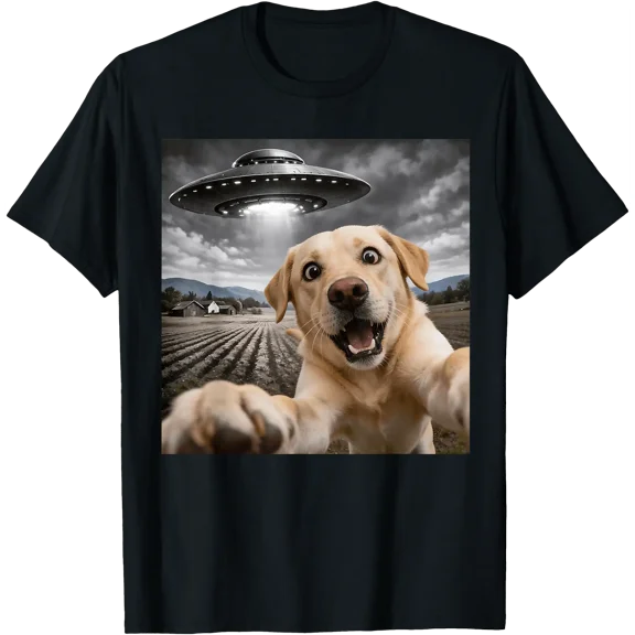 Yellow Lab Selfie UFO Funny Yellow Labrador Dog Selfie T-Shirt, Unisex T-Shirt