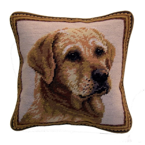 Yellow Lab Yellow Labrador Retriever Dog Needlepoint Pillow 10"x10"