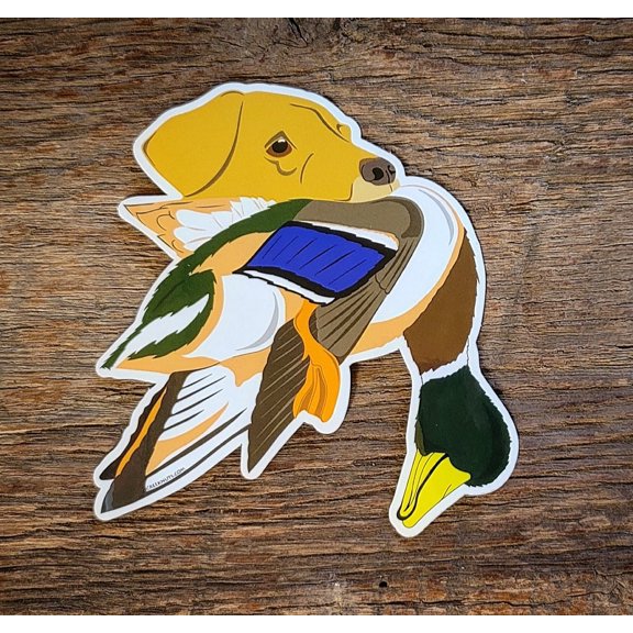 Yellow Lab with Mallard Duck Sticker Decal