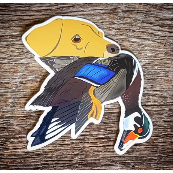 Yellow Lab with Wood Duck Sticker Decal