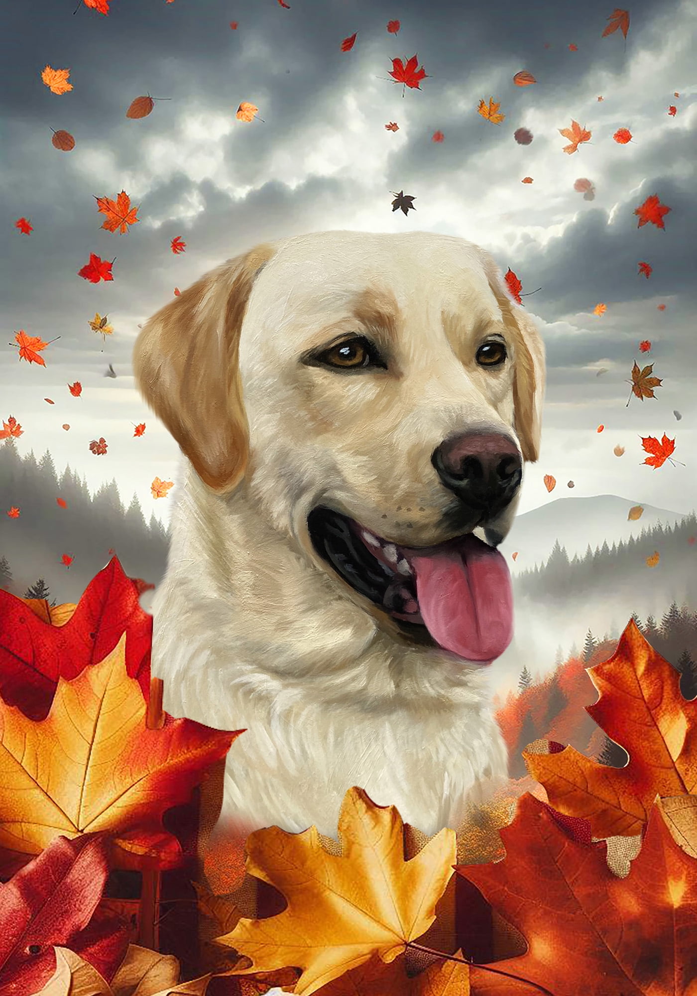 Yellow Lab Fall Yellow Labrador - Best of Breed Fall Leaves Outdoor Garden Flag 12