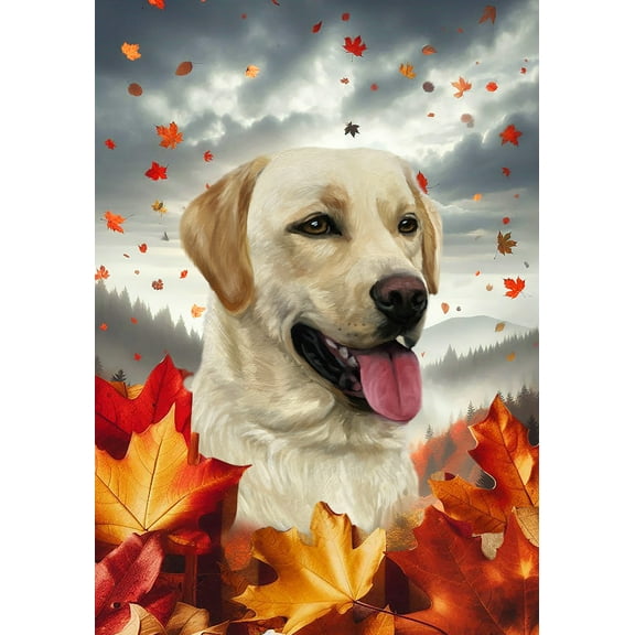 Yellow Labrador - Best of Breed Fall Leaves Outdoor Garden Flag 12" x 17" Mailbox Flag Dog Flag