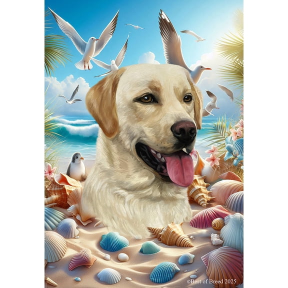 Yellow Labrador - Best of Breed Summer Beach Outdoor House Flag 28" x 40" Mailbox Flag Dog Flag