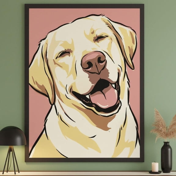 Yellow Labrador Cheerful Expression Wall Art Happy Lab Dog Illustration Modern Pet Portrai
