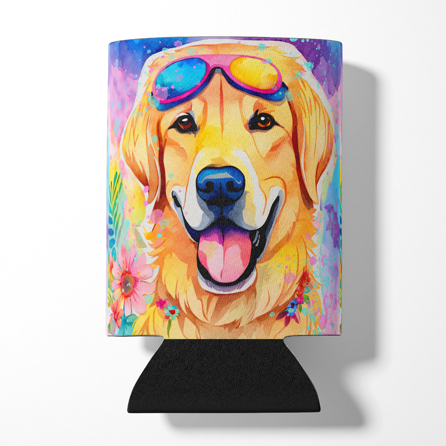 Yellow Labrador Hippie Dawg Can or Bottle Hugger 3 in x 5 in