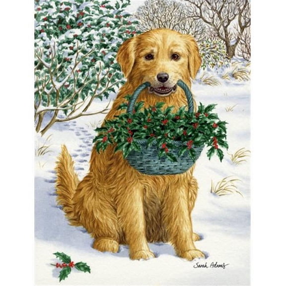 Yellow Labrador & Holly Flag Garden Size