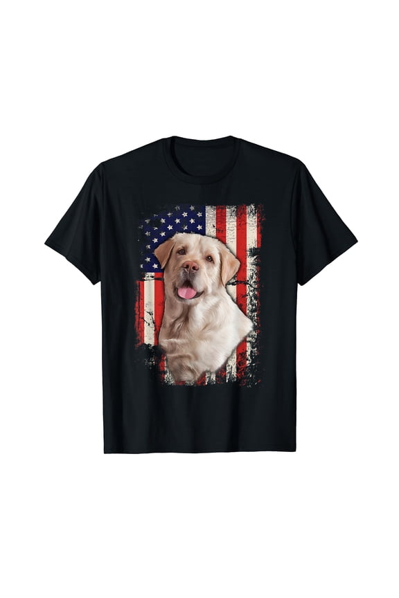 Yellow Labrador Labs Patriotic American Flag Dog 4th of July Black T-Shirt