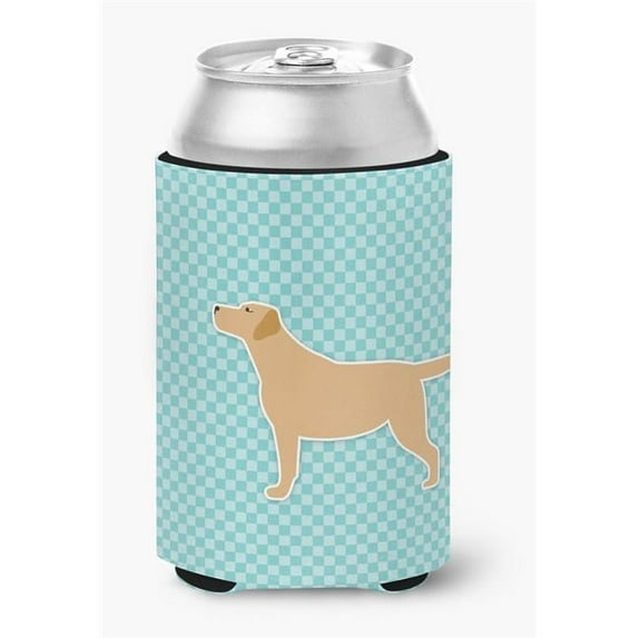 Yellow Labrador Retriever Checkerboard Blue Can or Bottle Hugger