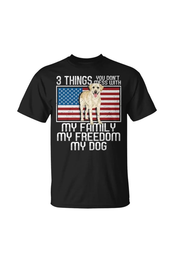 Yellow Labrador Retriever Dog 3 Things Graphic Tee Unisex Adult Cotton Casual Pet Lover T-Shirt for Lab Owners and Dog Enthusiasts, Size 3XL, Color Black