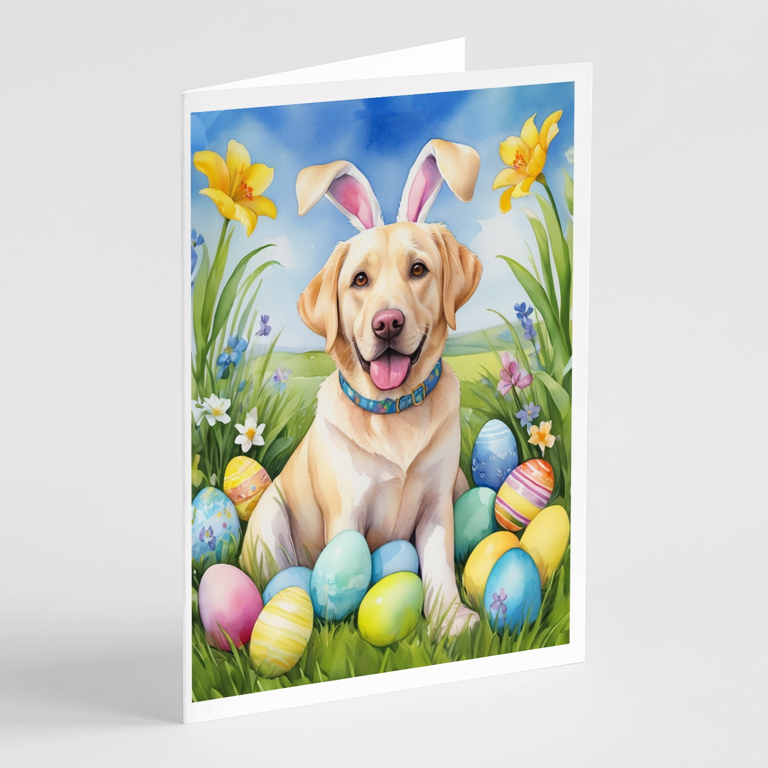 Yellow Labrador Retriever Easter Egg Hunt Greeting Cards Pack of 8 7 in x 5 in