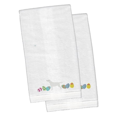 Yellow Labrador Retriever Easter White Embroidered Plush Hand Towel Set of 2