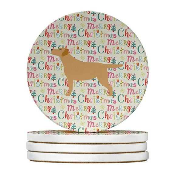 Yellow Labrador Retriever Merry Christmas Large Sandstone Coasters Pack of 4 4 in x 4 in