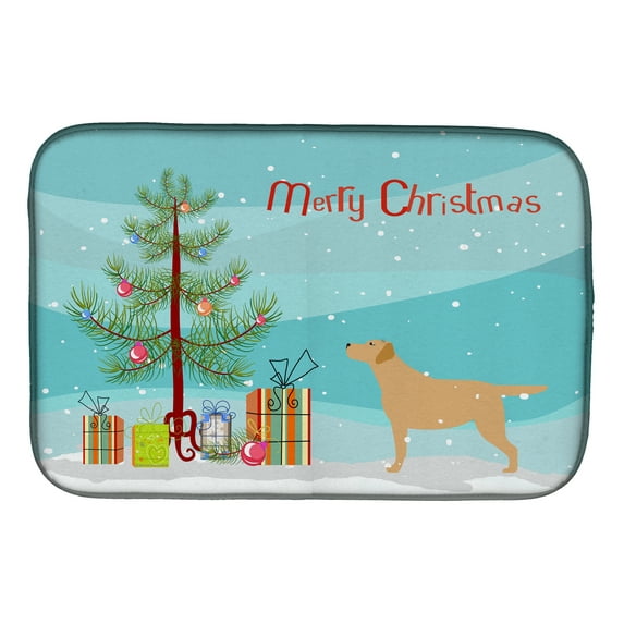 Yellow Labrador Retriever Merry Christmas Tree Dish Drying Mat