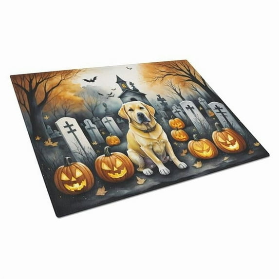 Yellow Labrador Retriever Spooky Halloween Glass Cutting Board Large 12 in x 15 in