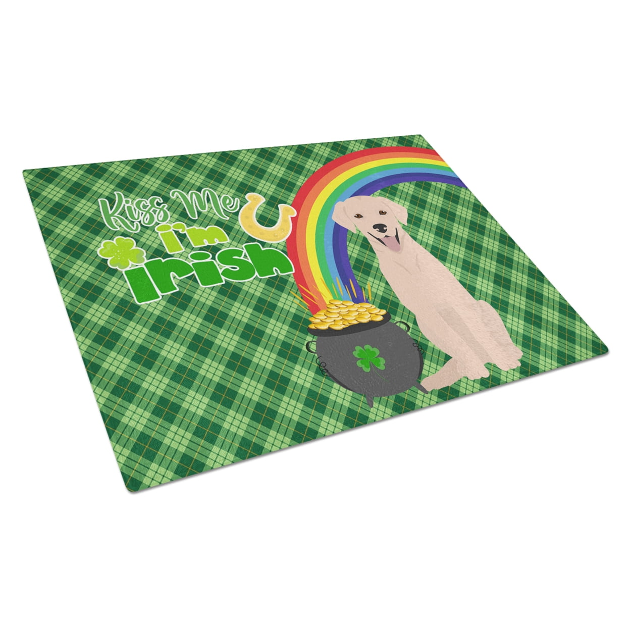 Yellow Labrador Retriever St. Patrick's Day Glass Cutting Board Large 12 in x 15 in