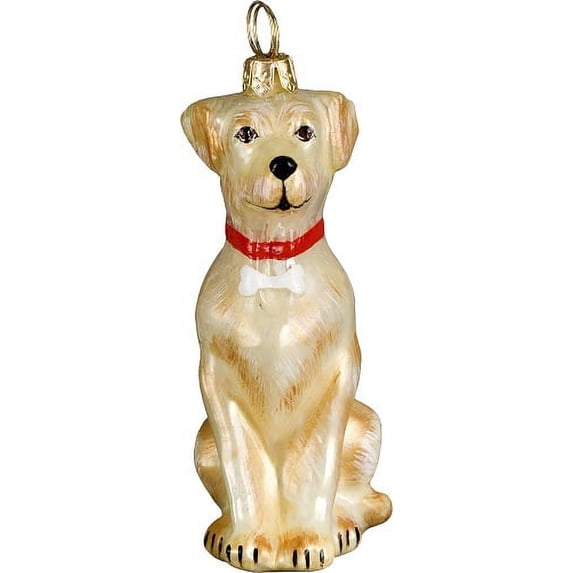 Yellow Labrador Retriever with Dog Bone Collar Polish Glass Christmas Ornament