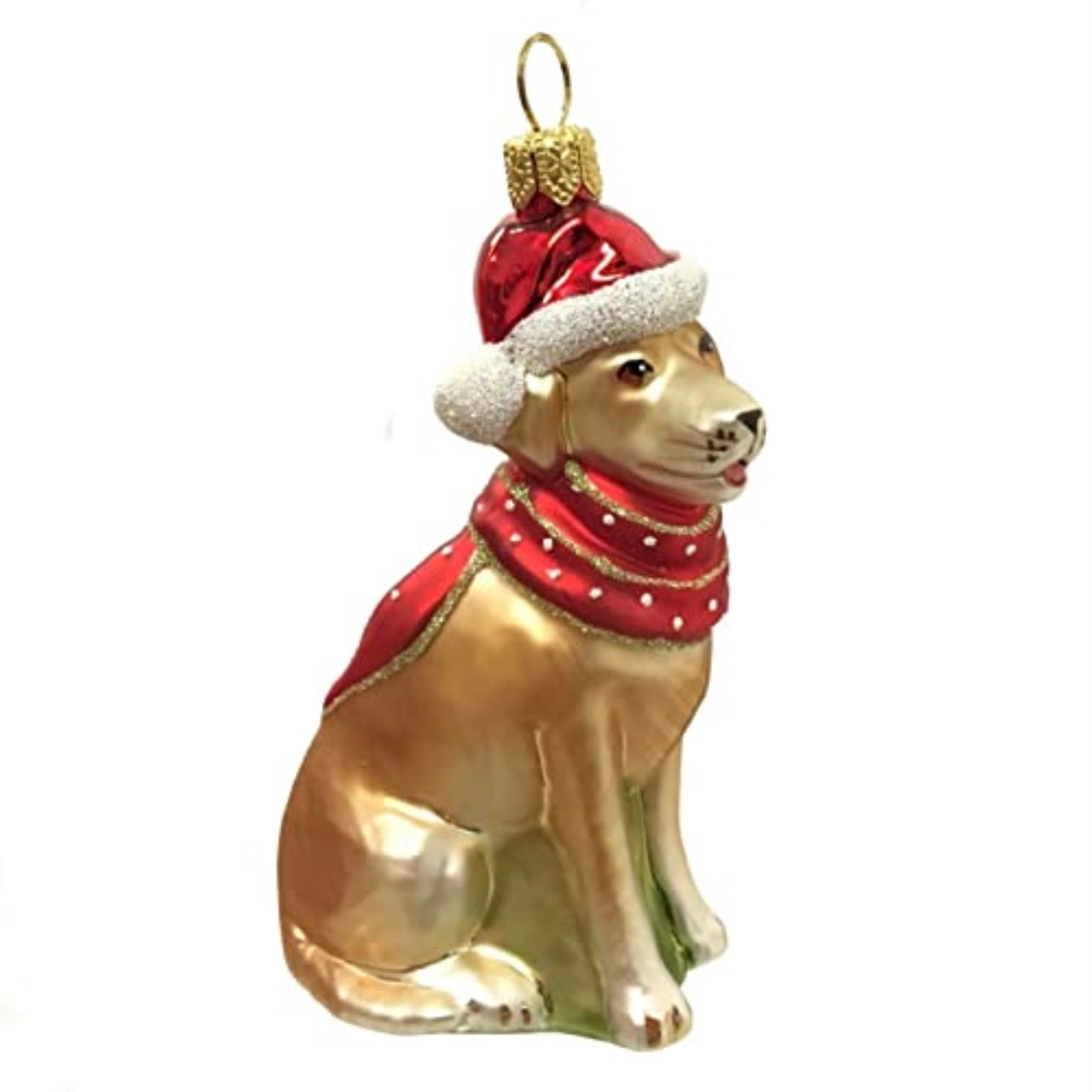 Yellow Labrador Retriever with Hat and Scarf Dog Polish Glass Christmas ...