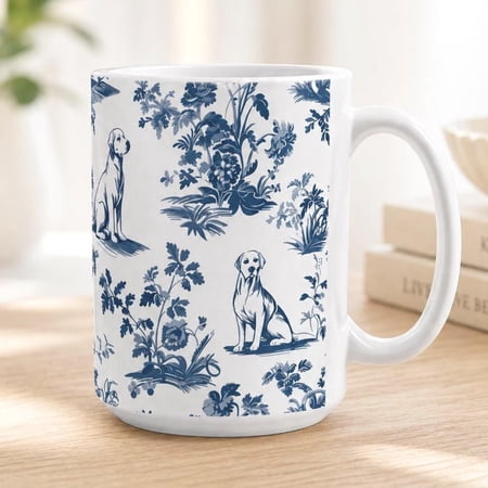 Yellow Labrador Toile Mug Blue French Toile de Jouy Coffee Cup Gift for Lab Lovers Chinois