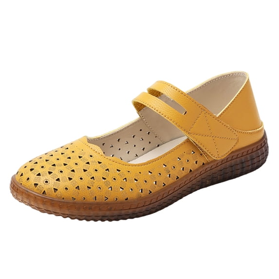 Yellow Ladie’S Flat Shoes Round Toe Closed Toe Pull On Solid Color Breathable Comfortable Lightweight Non Slip Outdoor Daily Wear Soft Sole Shoes Size 36