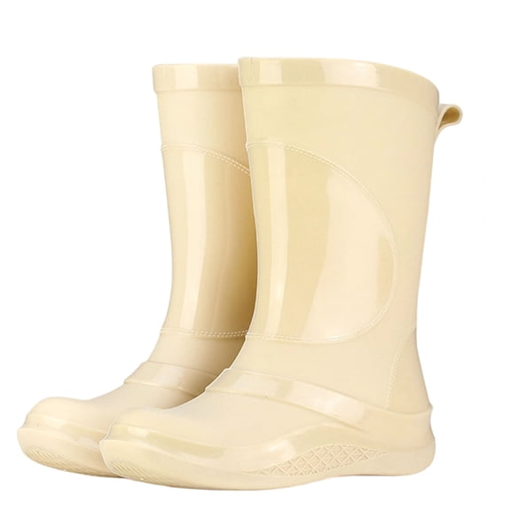 Yellow Ladies Casual Mid Calf Waterproof Slip Resistant Rubber Boots Work Shoes For Outdoor Wear