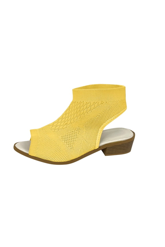 Yellow Ladies' Fashion Sandals, Mesh Flying Woven Upper, Open Toe Fish Mouth, Low Heel For Daily Comfort