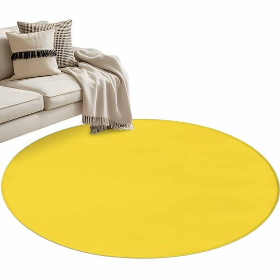 Yellow Large Area Rugs for Bedroom Living Room, Soft Non Slip Carpet Bedside Rug, Pure Yellow Round Floor Cover Kitchen Accent Rug 3.3' for Dining Room/Office