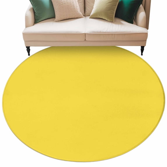 Yellow Large Area Rugs for Bedroom Living Room, Soft Non Slip Carpet Bedside Rug, Pure Yellow Round Floor Cover Kitchen Accent Rug 5' for Dining Room/Office