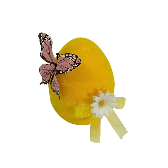 Yellow Large Flocked Foam Easter Egg Decoration 6X4 Inch For Home Shop Window Party Table Centerpiece Spring Festive Holiday Display
