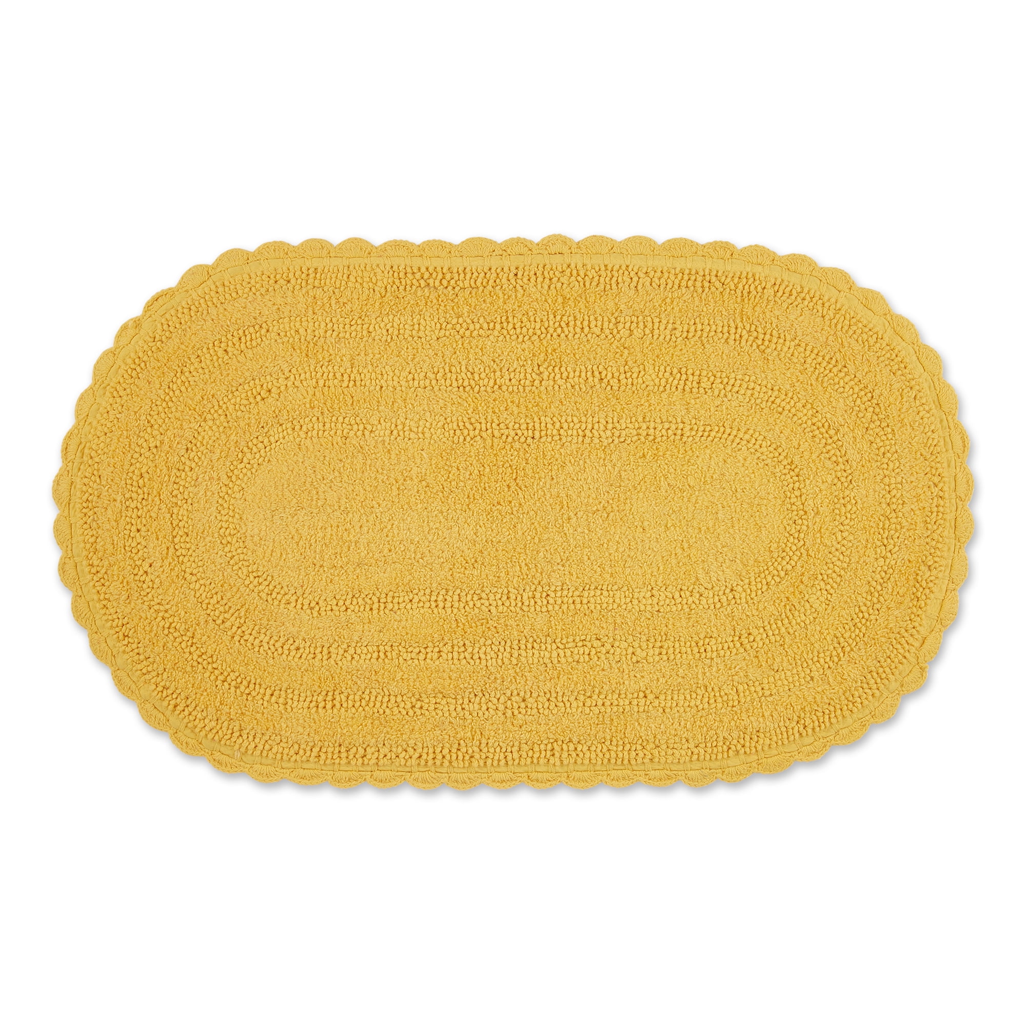 Yellow Cotton Oval Crochet Bath Mat, 21 x 34 inches