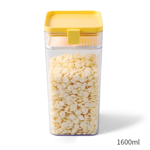 Yellow Large Plastic Food Storage Jar 1.6L, Airtight Kitchen Pantry Organizer for Rice, Cereal, Grains, Snacks, Flour, Candy, Durable Reusable Container with Lid